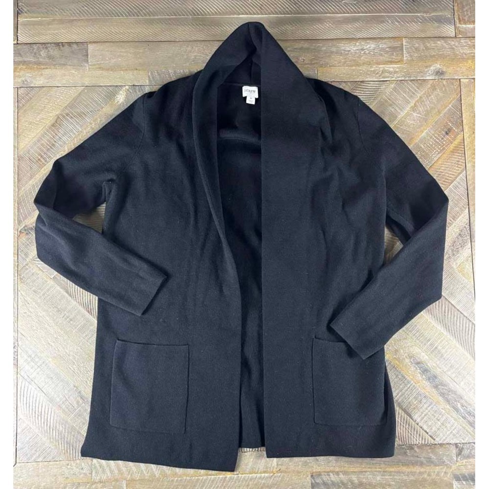 J.Crew Womens Black Open Front Shawl Collar Cardigan Sweater Size M Pockets